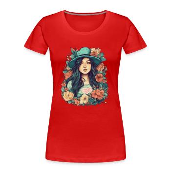 Asiatin Sommer Retro Vintage Blumen Design Asien - Frauen Premium Bio T-Shirt - Rot - Vorne - Mia (176cm)