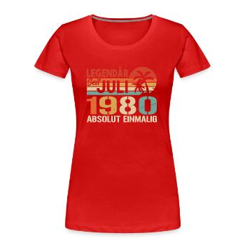 1980 Juli Geboren im Juli 1980 - Frauen Premium Bio T-Shirt - Rot - Vorne - Mia (176cm)
