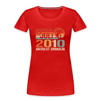 2010 Juli Geboren im Juli 2010 - Frauen Premium Bio T-Shirt - Rot - Vorne - Mia (176cm)
