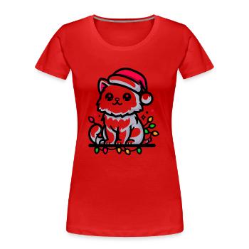 Niedliche Weihnachtskatze Weihnachtsmütze Weihnachtsbeleuchtung - Frauen Premium Bio T-Shirt - Rot - Vorne - Mia (176cm)