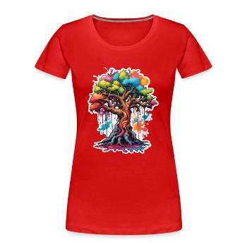 Arbre / Nature / Terre / Écorce / Racines / Feuilles - T-shirt bio Premium Femme - rouge - Devant - Mia (176cm)