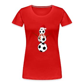 Funny Christmas Football Snowman - Women's Premium Organic T-Shirt - red - Front - Mia (176cm)