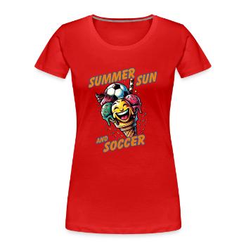 Cône de crème glacée riant de football d’été - T-shirt bio Premium Femme - rouge - Devant - Mia (176cm)