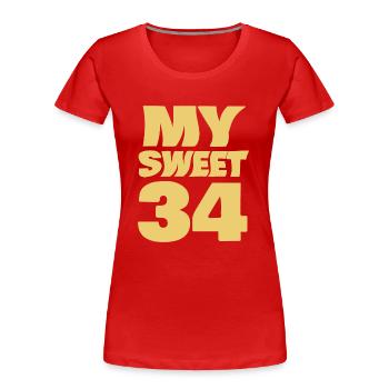Sucré 34 - T-shirt bio Premium Femme - rouge - Devant - Mia (176cm)