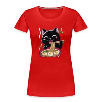 Cat Ramen Noodle Japanese Anime Manga Ramen Kawaii - Frauen Premium Bio T-Shirt - Rot - Vorne - Mia (176cm)