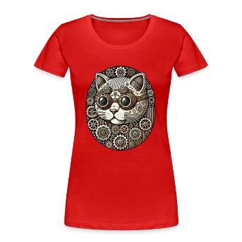 Steampunk Kitty Cat - T-shirt bio Premium Femme - rouge - Devant - Mia (176cm)
