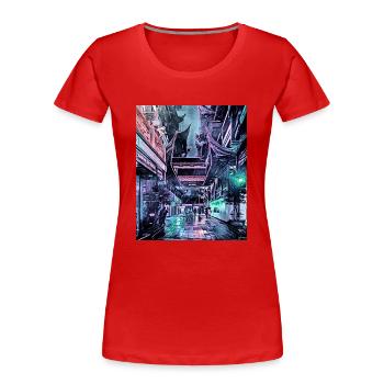 Nächtlicher Regen in Shanghai, China - Frauen Premium Bio T-Shirt - Rot - Vorne - Mia (176cm)