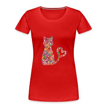 Kreis Muster Katze mit Herz Schwanz Schweif - Frauen Premium Bio T-Shirt - Rot - Vorne - Mia (176cm)