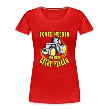 echte helden haben gelbe felgen 01 - Frauen Premium Bio T-Shirt - Rot - Vorne - Mia (176cm)
