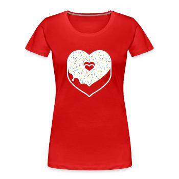 Donut Heart Sprinkles Topping Valentine Holiday - Women's Premium Organic T-Shirt - red - Front - Mia (176cm)
