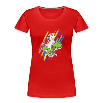 Einhorn Dinosaurier unicorn riding dino Geschenk - Frauen Premium Bio T-Shirt - Rot - Vorne - Mia (176cm)