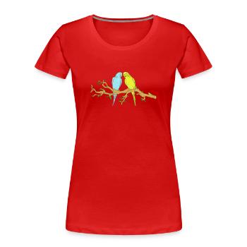 2 perruches assis sur une branche - T-shirt bio Premium Femme - rouge - Devant - Mia (176cm)