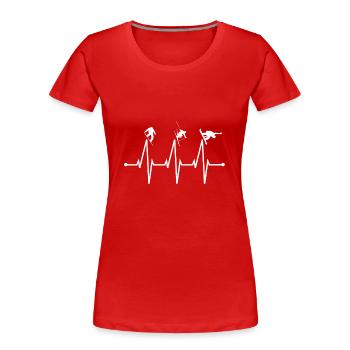 Skiing, heart line, heartbeat, ski vacation - Women's Premium Organic T-Shirt - red - Front - Mia (176cm)