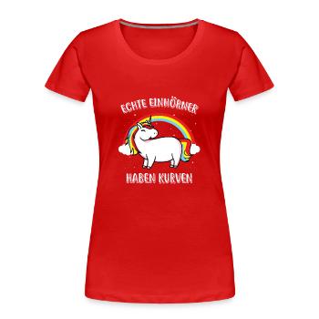 Echte EINHÖRNER haben Kurven / Einhorn / Geschenk - Frauen Premium Bio T-Shirt - Rot - Vorne - Mia (176cm)