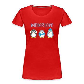 Penguin - Winter - Gift - Sweet - Penguins - Women's Premium Organic T-Shirt - red - Front - Mia (176cm)
