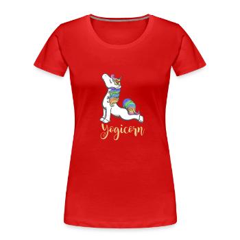 Chemise Yogicorn - Cadeau de Licorne de Yoga - T-shirt bio Premium Femme - rouge - Devant - Mia (176cm)