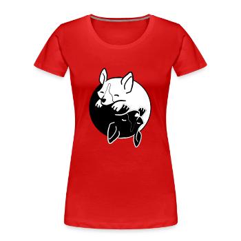 Yin Yang Dogs Chinese Tai Chi Symbol Pun Corgi - Women's Premium Organic T-Shirt - red - Front - Mia (176cm)