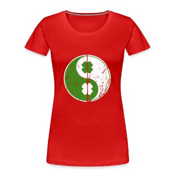 Yin Yang Shamrocks chinesisches Symbol St. Patrick - Frauen Premium Bio T-Shirt - Rot - Vorne - Mia (176cm)