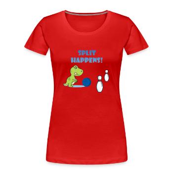 Split Happens Dino Trex T-Rex Bowling T-Shirt - Frauen Premium Bio T-Shirt - Rot - Vorne - Mia (176cm)
