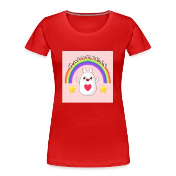 Happiness Hase mit Regenbogen - Frauen Premium Bio T-Shirt - Rot - Vorne - Mia (176cm)