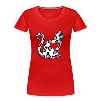 LEO Argent Chat Coeur Silhouette Amoureux des Chats Noir - T-shirt bio Premium Femme - rouge - Devant - Mia (176cm)