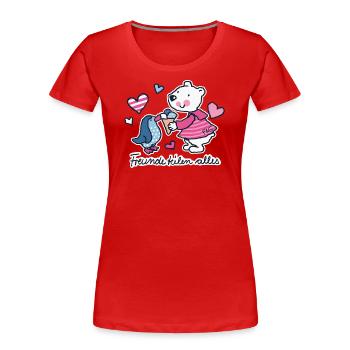 Freunde teilen alles - Frauen Premium Bio T-Shirt - Rot - Vorne - Mia (176cm)