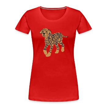 Chien avec motif de tigre, caniche, drôle, fou - T-shirt bio Premium Femme - rouge - Devant - Mia (176cm)