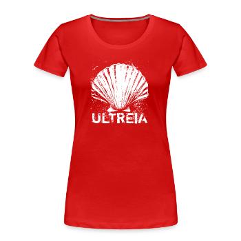 Ultreia, coquille Saint-Jacques, Saint-Jacques-de-Compostelle - T-shirt bio Premium Femme - rouge - Devant - Mia (176cm)