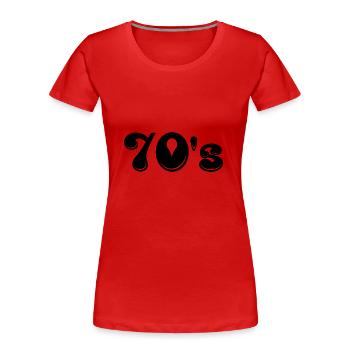 70s | Siebziger | Jahrzehnt | Symbol - Frauen Premium Bio T-Shirt - Rot - Vorne - Mia (176cm)