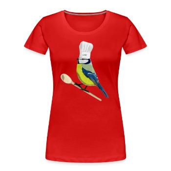 Chef Bleu Chef Cuisine Oiseau Oiseau Ami - T-shirt bio Premium Femme - rouge - Devant - Mia (176cm)