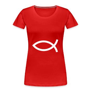 Jesus fish white Ichthys fish fish - Women's Premium Organic T-Shirt - red - Front - Mia (176cm)