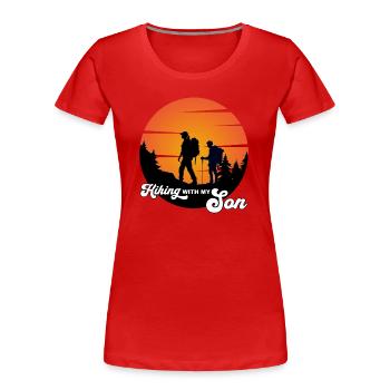 Randonner avec mon fils - wandern mit meinem Sohn - T-shirt bio Premium Femme - rouge - Devant - Mia (176cm)