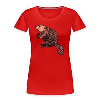 ZenDoodle « Castor » - T-shirt bio Premium Femme - rouge - Devant - Mia (176cm)