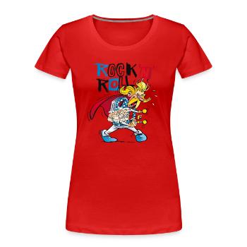 Asterix & Obelix Cacofonix Rock'n'Roll - Women's Premium Organic T-Shirt - red - Front - Mia (176cm)
