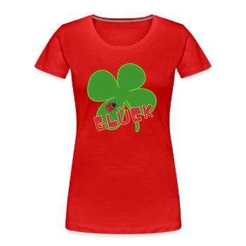 Glück, Freude und Zufriedenheit, Kleeblatt - Frauen Premium Bio T-Shirt - Rot - Vorne - Mia (176cm)