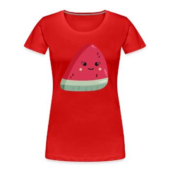 Kawaii Wassermelone - Frauen Premium Bio T-Shirt - Rot - Vorne - Mia (176cm)