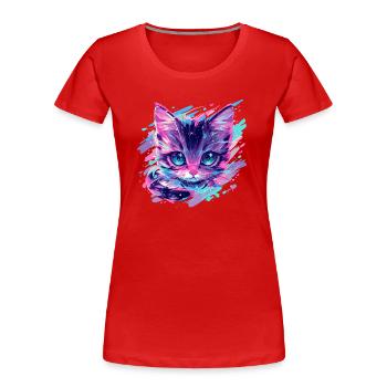 Chat cosmique - T-shirt bio Premium Femme - rouge - Devant - Mia (176cm)