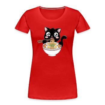 Cat Ramen Noodle Japanese Anime Manga Ramen Kawaii - Frauen Premium Bio T-Shirt - Rot - Vorne - Mia (176cm)