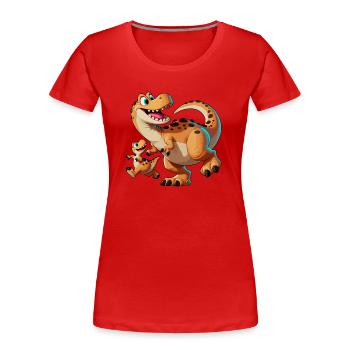 Mère Allosaurus avec son enfant gambadant - T-shirt bio Premium Femme - rouge - Devant - Mia (176cm)