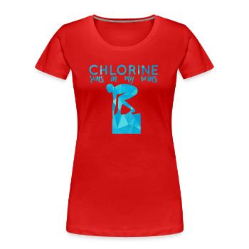 Natation / float: Le chlore coule dans mes veines - T-shirt bio Premium Femme - rouge - Devant - Mia (176cm)