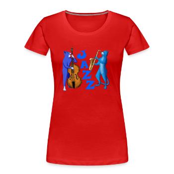 JAZZ CATS - CATS PLAYING SAXOPHONE AND DOUBLE BASS - Women's Premium Organic T-Shirt - red - Front - Mia (176cm)