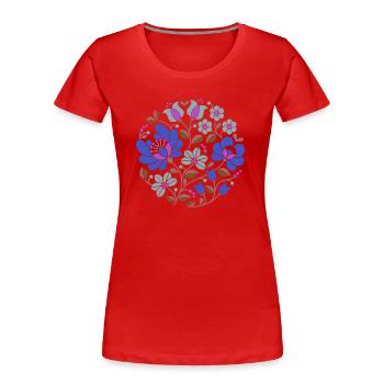 ungarische Blumen , blau, bunte blumen,ranke,blume - Frauen Premium Bio T-Shirt - Rot - Vorne - Mia (176cm)