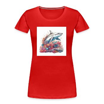 Gefährlicher Hai schwimmt im Korallenriff - Frauen Premium Bio T-Shirt - Rot - Vorne - Mia (176cm)