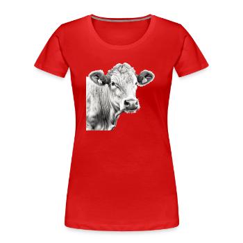The cow in pencil n°3 - Women's Premium Organic T-Shirt - red - Front - Mia (176cm)