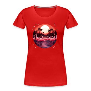 Flamingo Flock Sonnenuntergang, Liebe Flamingos - Frauen Premium Bio T-Shirt - Rot - Vorne - Mia (176cm)