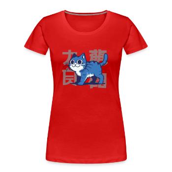 Chat bleu avec des caractères chinois - T-shirt bio Premium Femme - rouge - Devant - Mia (176cm)