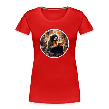 Lesende Frau - Frauen Premium Bio T-Shirt - Rot - Vorne - Mia (176cm)