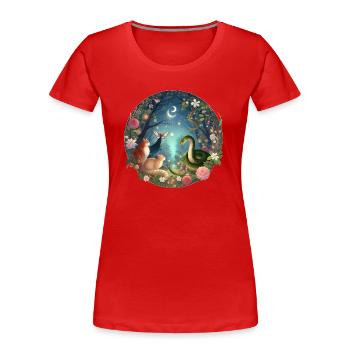 Rassemblement dans la forêt des contes de fées - T-shirt bio Premium Femme - rouge - Devant - Mia (176cm)