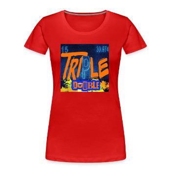 "TRIPLE DOUBLE" chemistry design - T-shirt bio Premium Femme - rouge - Devant - Mia (176cm)
