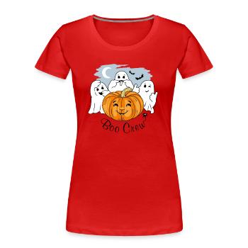 Drei lustige Geister und Halloween-Kürbis. Buh-Crew - Frauen Premium Bio T-Shirt - Rot - Vorne - Mia (176cm)